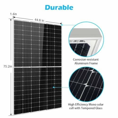 Durable solar panel with aluminum frame and high-efficiency mono solar cell.