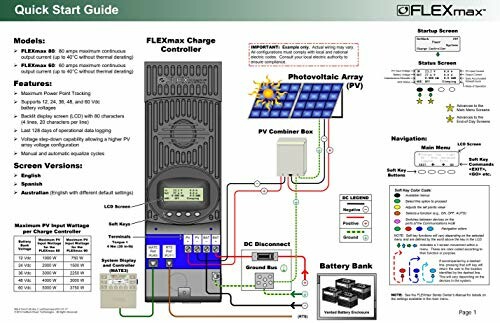 Quick start guide for FLEXmax charge controller with installation diagram.