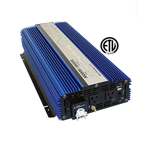 Pure sine power inverter with blue casing and ETL listed label