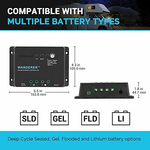 Diagram showing solar charge controller compatibility with multiple battery types.