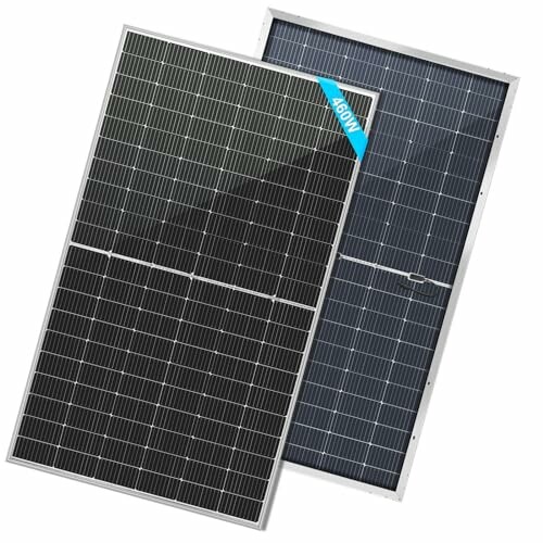 Two solar panels stacked together, showcasing their photovoltaic cells.