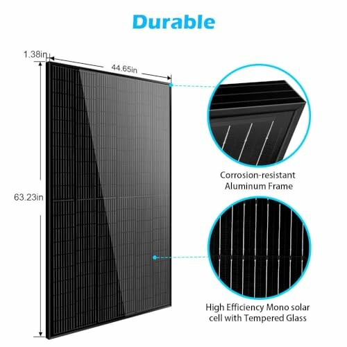 Durable solar panel with corrosion-resistant aluminum frame and high efficiency mono solar cell with tempered glass.