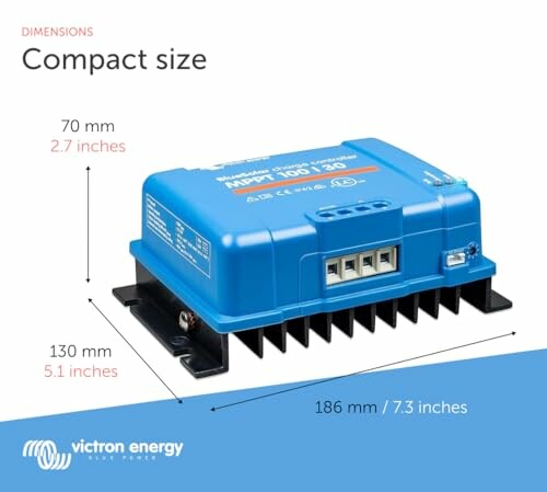 Victron Energy device with dimensions labeled in inches and millimeters.